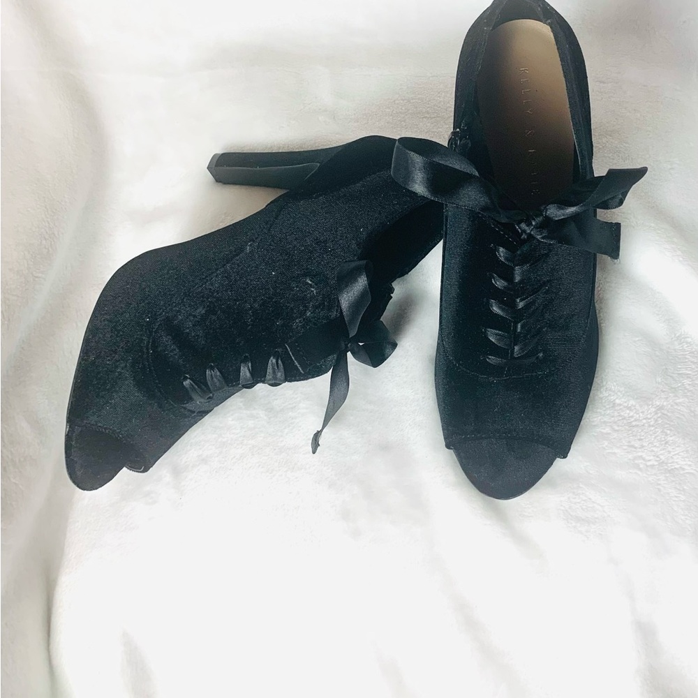 Kelly & Katie Black Velvet Peep Toe Bootie - Picture 8 of 9